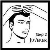Step 2 of applying JUVEKER hair fibers: gently pat hair if necessary to disperse the hair fibers evenly within your hair